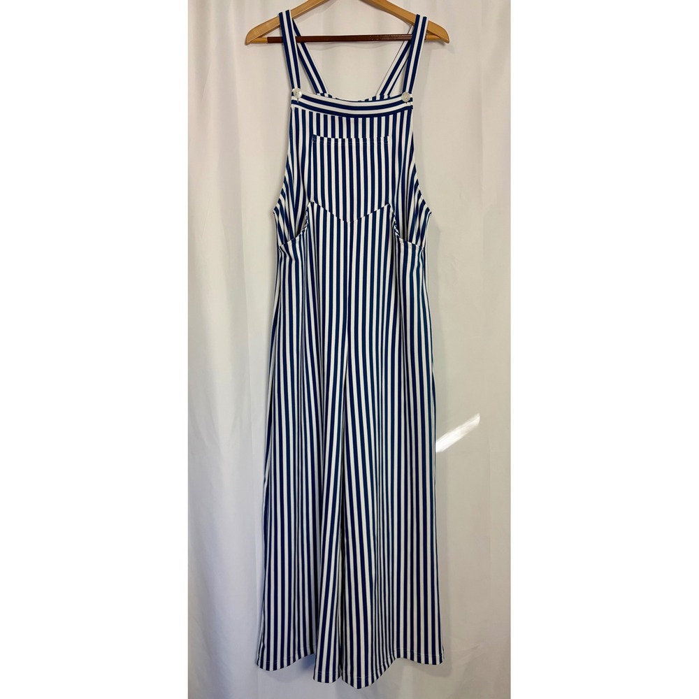 Halara NEW Blue White Striped Wide Leg Overalls Womens Large Boho Kidcore Casual
